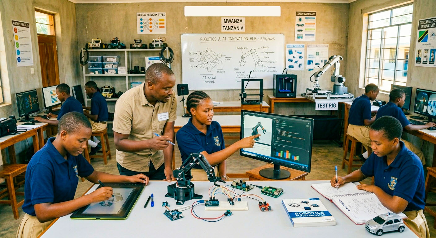 Students learning robotics